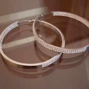 Rhinestone, hoop earing set, silver plated, large size